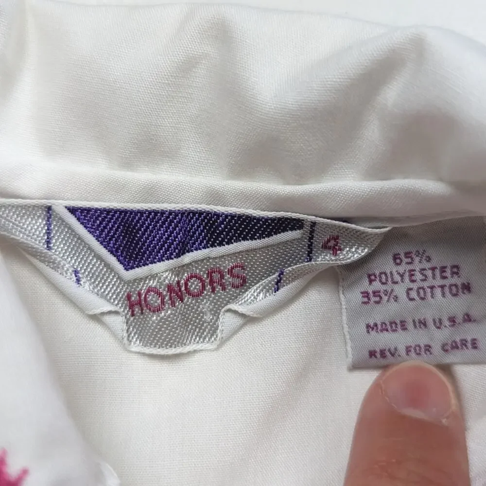 Vintage Honors Shirt Girls Size 4T White Scottie Dog Peter Pan Collar
